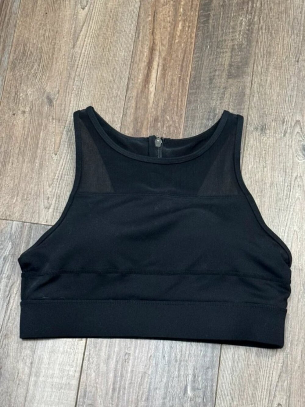 Zyia Active Black All Star Sports Bra Mesh Zip-Back Size Large